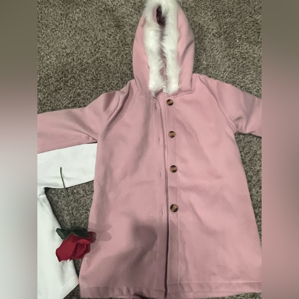 Pink Faux Fur Trim Coat Set - Picture 4 of 4